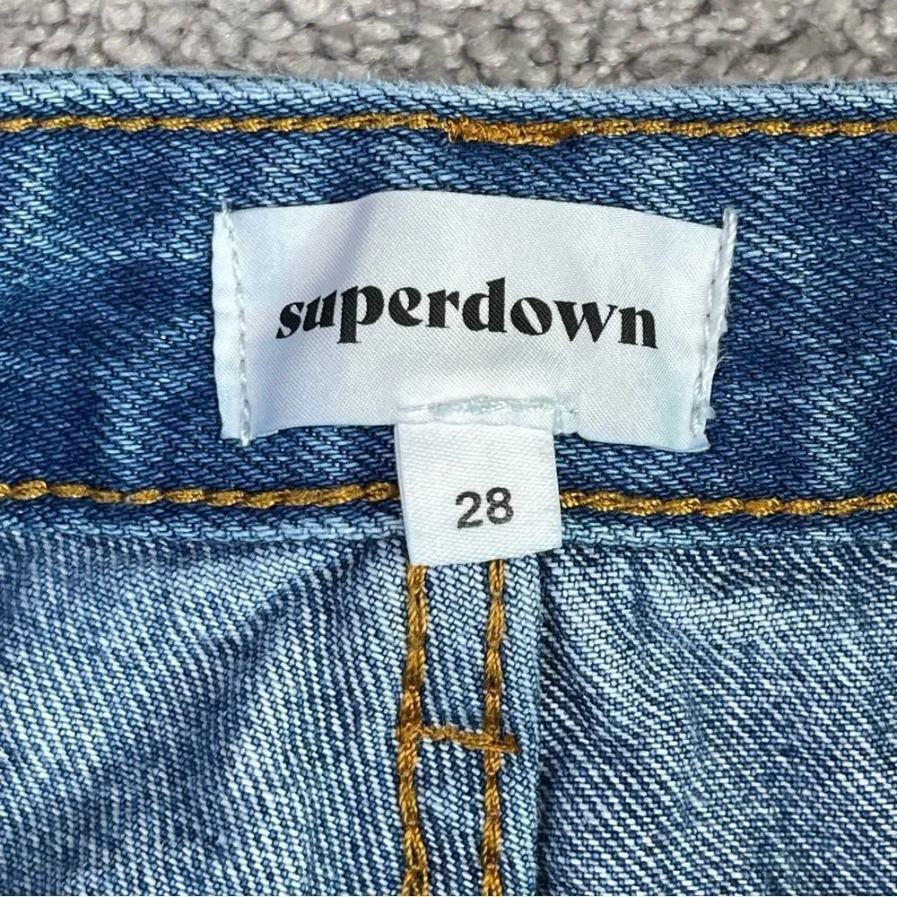 Superdown Cut Off Shorts Women’s 28 Blue High Rise Denim Button Fly Frayed Hem